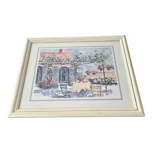 Vintage C. Winterle Olson Framed Art Print Cottage Patio Scene